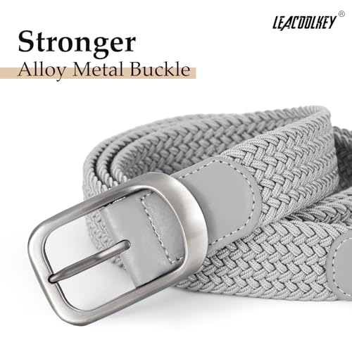 LEACOOLKEY 2 Pack Stretch Belts for Men Elastic Woven Braided Belt 1 3/8 Casual Golf Belt for Jeans Pants2