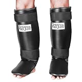 Raytos ベーシックレッグガード レガース キックボクシング 足サポーター キックボクシング レッグガード すね当て 3cm厚手インナー 衝撃吸収 格闘技 空手 防具 プロテクター (黒白)