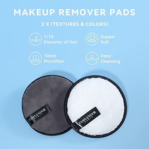 Fasplendor Reusable Makeup Remover Pads, Washable Microfiber Remover Pads + Built-In Sponge For Makeup Remover | Facial Cleansing | Body Exfoliating; Dual Texture, Large Size, 4 Count + Laundry Bag #TOP2
