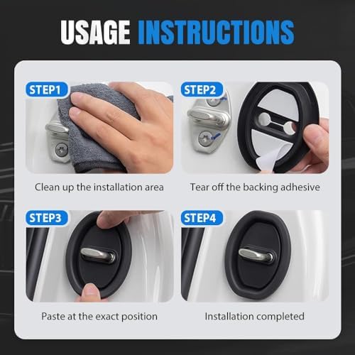 Universal Car Silicone Door Latch Protective Cover, Easy Install Car Decorations, Protects Door Latches for All Vehicles (Black, 4PCS) - 2