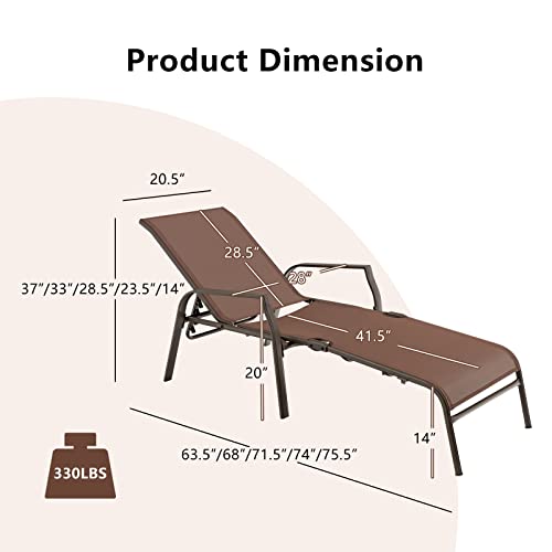 Giantex Set Of 2 Outdoor Chaise Lounge Chair, Patio Stack-Able Folding Lounger With 5-Level Adjustable Backrest, Steel Frame, Outside Recliner For Poolside, Backyard Sunbathing Chair (2, Brown) #TOP2