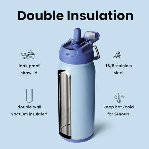 BOTTLE BOTTLE Stainless Steel Kids Water Bottle 16oz(470ml) Insulated Sports Water Bottle with Straw and Pills Holder for Gifts and School(Blue) - Image 3