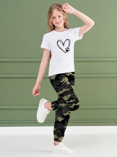 Image of ARTMINE Girls' 2 Piece Outfits Casual Drawstring Jogger Pants and Basic Short Sleeve Top Set, 6-14 Years