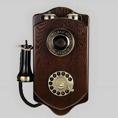 LIULIQ Téléphone Mural Vintage, téléphone Filaire rétro avec Cadran en Alliage métallique, Cadran Rotatif, écouteur et Microphone de Style Antique pour la Maison, Le Bureau, Les salles de cinéma