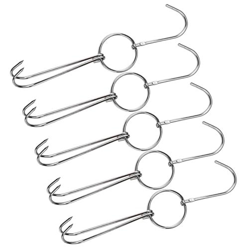 Mikikit 5 pièces Crochets à Viande Acier Inoxydable Double Crochet Résistant pour Suspension et Fumage de Bacon Canard Saucisson Volaille et Poisson Outils de Boucherie et Rôtissage