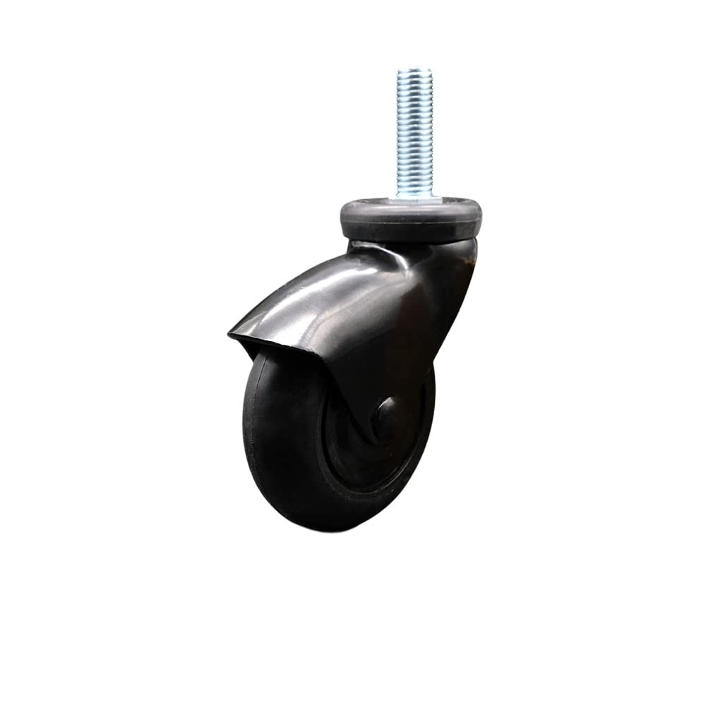 3 Inch Swivel Caster Wheels for Furniture - Black Hooded Neoprene Rubber Wheel with 3/8 Inch - 16 TPI x 1-1/2 Inch Threaded Stem - 110 lbs. Per Caster - Service Caster Brand