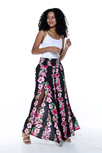 Lady High Slit Wide Leg Pants in Tropical Pink Line Floral3