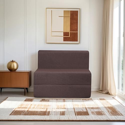 Image of Amazon Brand - Solimo 1 Seater 3 * 6 Jute Fabric Washable Cover Sofa Cum Bed 1 Seater Double Foam Fold Out Sofa Cum Bed (Finish Color - Brown Delivery Condition - Pre-Assembled)