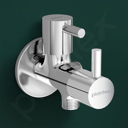 Image of Plantex Brass Spindle 2 Way Angle Valve with Wall Flange and Teflon Tape /Angle Cocke for Bathroom /Water Tap-(Mks-1276-Chrome)