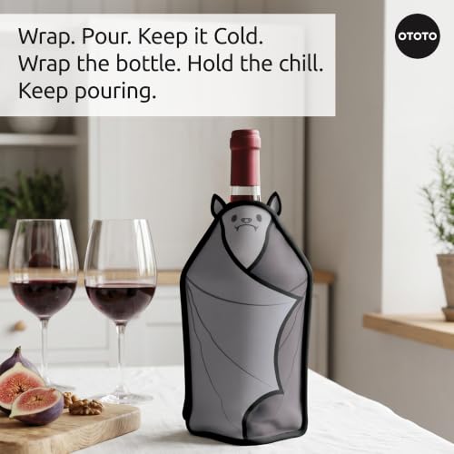 Image of OTOTO Vino Wine Cooler Sleeve - Bat Cooler Sleeve for Wine Bottles & Glass Bottles, Reusable Bottle Cooler Sleeve, Halloween Spooky Gifts, Gothic Gifts, Unique Kitchen Gadgets