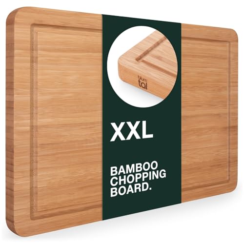 Blumtal skärbräda gjord av 100% bambu - 2cm tjock träskiva antibakteriell - massiv skärbrädeträ med saftspår - träskärbräda 45x30x2cm - alternativ...