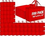 Windyun Reusable Grocery Bags Large Non Woven Shopping Bags with Handles Foldable Portable Tote, 16x6x12 Inch(Red,200 Pcs)