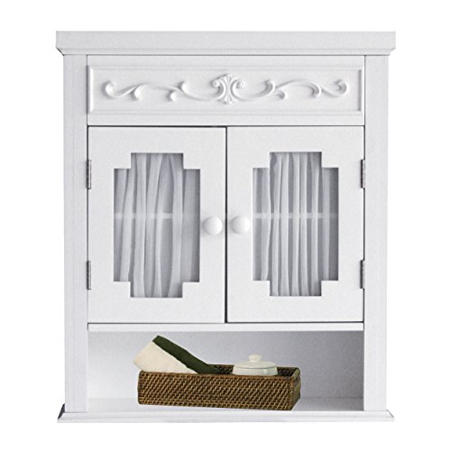 Elegant Home Fashions Lisbon Removable Wooden Wall Cabinet With Drapery-Lined Doors, White #TOP5