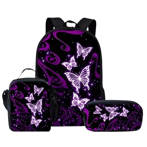 Mochilas rucksack escolares color violeta en set infantil de tres piezas con estuche