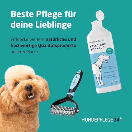 Hundepflege24 Hundeshampoo weißes Fell - Aufhellend & Pflegend - Anti-Gelbstich Formel für kräftiges, gepflegtes, strahlendes Fell - Mit pflegendem Conditioner für leichte Kämmbarkeit - 500ml