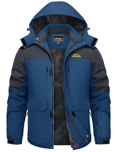 TACVASEN Mens Snowboard Jacket Waterproof Ski Coat Windproof Warm Fleece Lined Winter Parka with 9 Pockets Hiking Blue XL