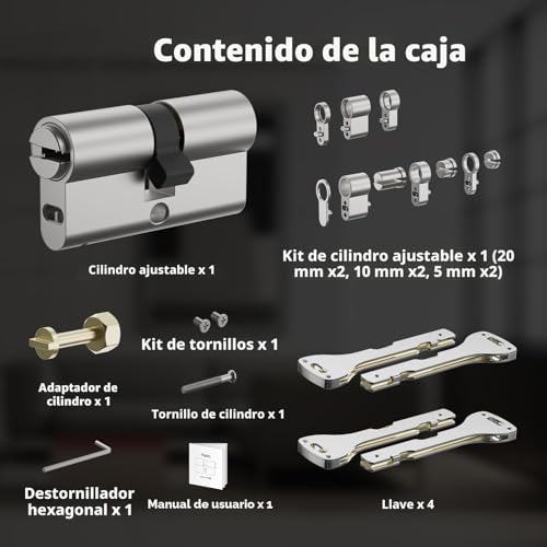 Miniatura 3 de Aqara Cilindro Ajustable-Nueva Versión, Para Aqara Cerradura Inteligente U200 Y U200 Lite, Ajuste Universal Para Todo Tipo De Puertas En La Ue, Función De Emergencia, Con 4 Llaves Incluidas