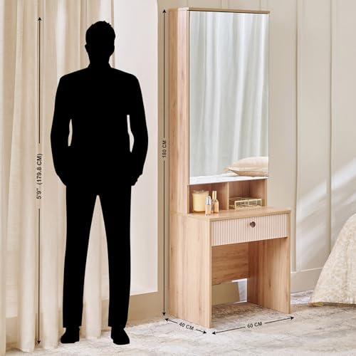 Image of Home Centre | Lexus Dresser Mirror with Drawer Storage | Engineered Wood | Brown | 1 Year Warranty