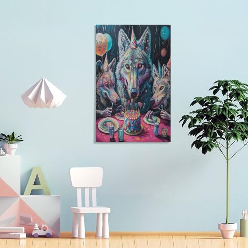Idée cadeau avec cette impression sur toile de loup pour décoration murale de chambre