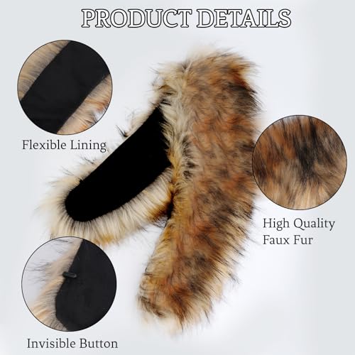 Women's Faux Fur Collar Neck Warmers for Women Wolf Scarf Deer Costume Accessories Cave Woman Accessories with Hidden Button3