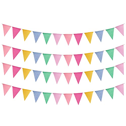 48pcs Guirnalda Banderines de Tela Guirnaldas Triangulares Multicolor Pancarta Triángulo Decoración Colgante de Boda Bautizo Fiesta Cumpleaños Navidad Decoraciones Celebracion - 4 x 12 Banderas Cover
