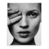 HIUBVCMML Model Kate Moss Black And White Portrait Aesthetic Art PosterWall Poster Art Canvas Printing Gift Office Bedroom Aesthetic Poster 8x10inch(20x25cm) Frame-style