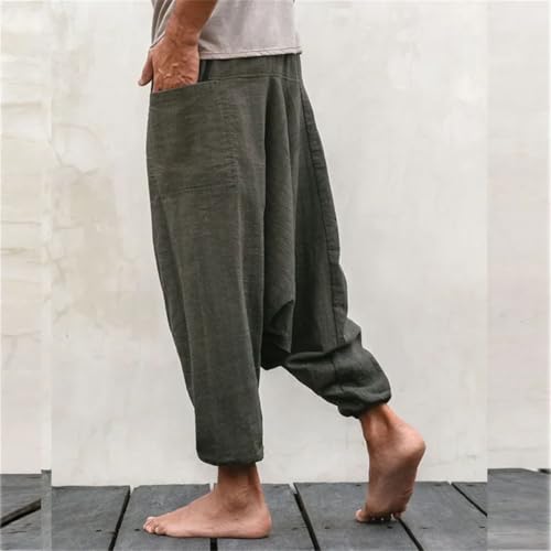 Men's Linen Trousers Wide-Leg Pants Cotton Linen Loose Bloomers Large Size Pocket Pants3