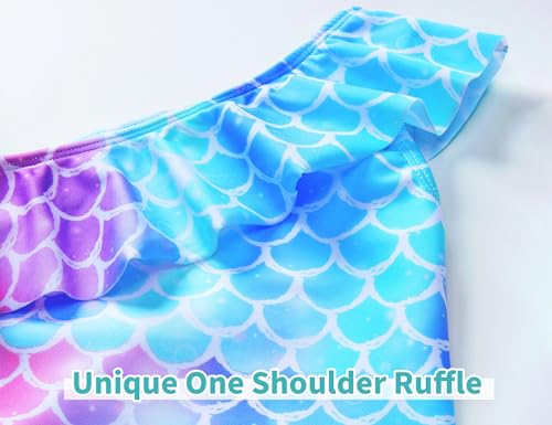 Image of Snowheart Girls Swimsuit Adjustable Shoulder Strap UPF50+ One-Shoulder Ruffle Bathing Suit 3-12T