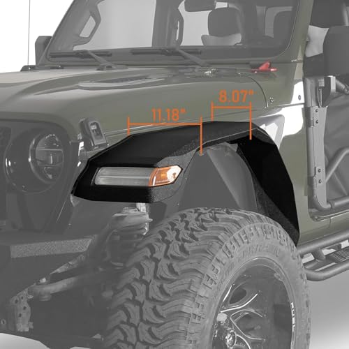 Hooke Road Gladiator JT 11.2" Wide Flat Fender Flares Compatible with 2020-2025 Jeep Gladiator JT, 4PCS Front & Rear Off Road Texture Steel Flares