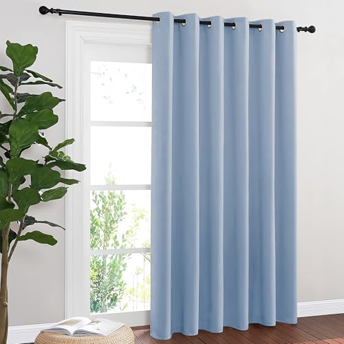 NICETOWN Blackout Sliding Door Curtains 84 Inch Length, Extra Wide Room Divider Grommet Energy Saving Thermal Insulated Curtain for Patio Door Window(W80 x L84, 1 Panel, Vintage Blue)