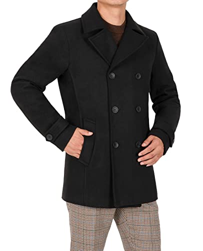 Bonnorth Mens Winter Warm Black Peacoat Jacket for Men Wool Blend