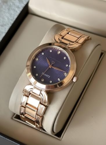 Image of styledose Women Analogue Wrist Watches for Women's & Girls&Ladies Diamond Studded Dial Rosegold Colored Stylish Bracelet Strap