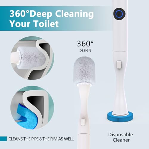 Electric Toilet Brush and Holder Set, Hillyfe Motorized Toilet Brush with 15 Disposable Refill Heads, Hard Nylon Brush 360 Degree Cleaning, Rechargeable - Image 4