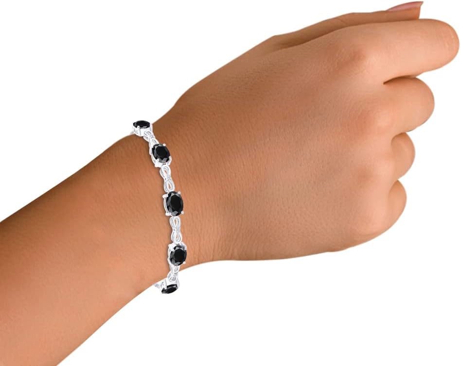SAVEARTH DIAMONDS 925 Sterling Silver Black Cubic Zirconia & White Lab Grown Diamond Tennis Bolo Adjustable Bracelet For Women (4.50 Cttw, 7X5MM Oval Gemstone Adjustable Up to 9 Inches)