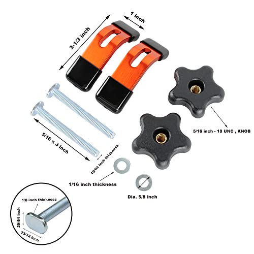 O'skool 2 Pack Mini Hold Down Clamps Kit, 3-1/3” L X 1” Width T-Track Cnc Router Clamp #TOP2