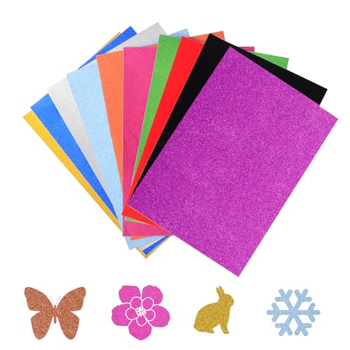 Luckwaii Glitzerpapier Selbstklebend 50 Blatt A4 Klebefolie Bunt Bastelpapier Glitzer Papier zum Basteln Self Adhesive Glitter Cardstock 21x29 7cm für DIY Handwerk Grußkarten Scrapbooking (10 Farben)
