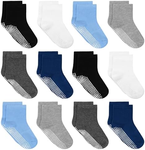 Tphon Toddler Socks, Baby Non Slip Socks for Boys Girls 12 Pairs Kids Infants Children Sock 6M-10Years