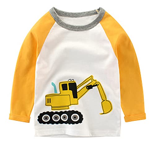 Toddler Boys 3-Pack Long Sleeve Excavator T-Shirt 100% Cotton Basic Tops Car Shirt (Set-F, 3T) #TOP1