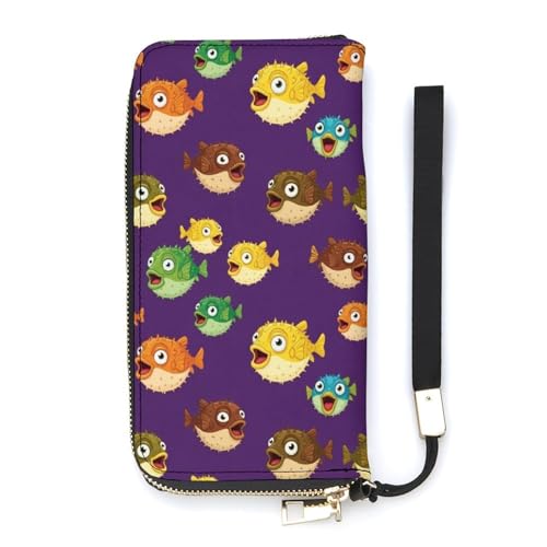 Large Capacity Wallets with Removable Wristlet, Adult Clutch Wallet Wristlet Long Card Holder Wallet for Travel, Shopping, Unique Pufferfish