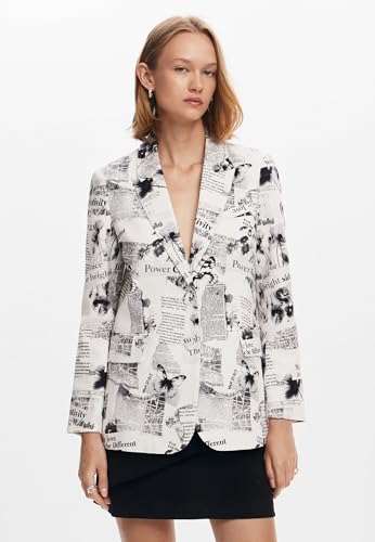 Desigual Women's Straight Blazer With Text And Flowers3