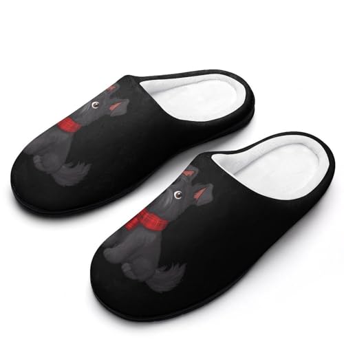 Scottie Dog Cute Womens Cotton Slippers Anti-slip Rubber Sole Winter Warm House Shoes For Daily Wear