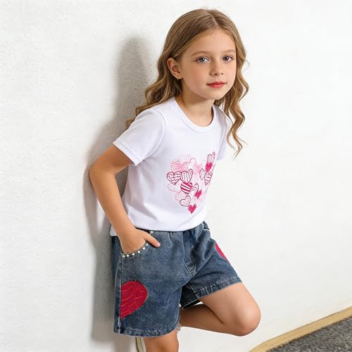 Image of Ayzozuy Kid Girl Clothes Shorts Set 2 Piece Outfits Summer Casual Short Sleeve Top and Shorts Set for Girls 4-7