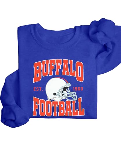 PNORATM Game Day Football Sweatshirts for Men Team City Name Helmet Print Sweatshirt Football Team Fans Tops Blue