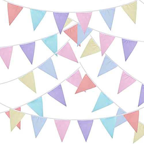 BETESSIN 10m Wiederverwendbare Wimpelkette Pastell inkl. 36 pcs Baumwolle Wimpeln Party Girlande Deko Banner für Hochzeit Geburtstag Babyparty Wimpelketten Indoor Outdoor usw.