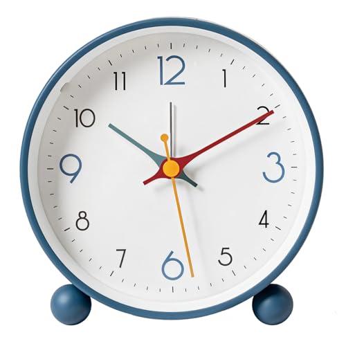 Elegante reloj despertador para dormitorio, reloj de noche silencioso vintage con luz suave, funciona con pilas, marco de metal azul para niños y estudiantes