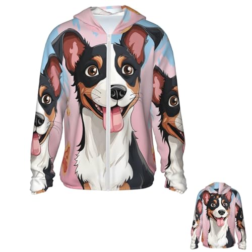 NONHAI Men's Sun Protection Jacket UPF 50+ Full Zipper Long Sleeve UV Hoodie Shirt Rat Terrier Dog Women's Outdoor Jacket Black