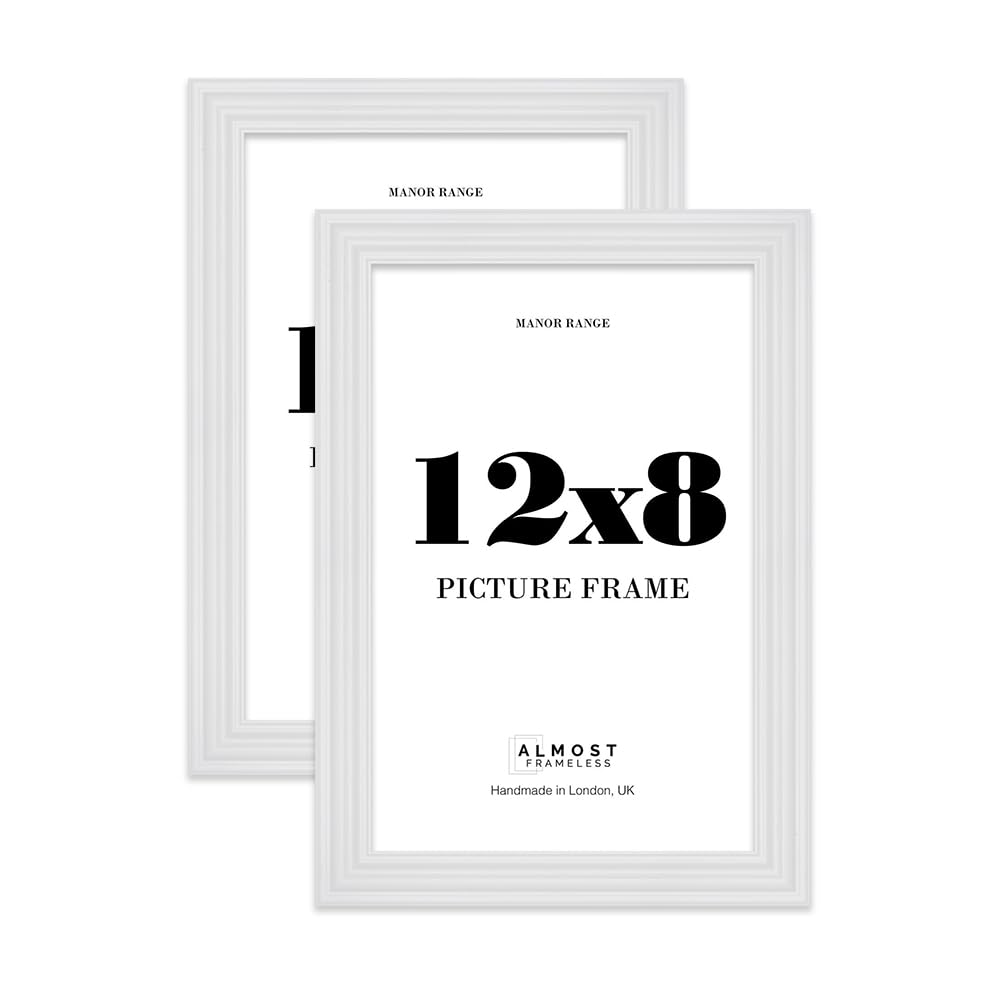 12x8 Picture Frame, Display 12x8 Pictures (20.3 x 30.5cm) - Ice White Classic 42mm Edge Gallery Wall - 2 Pack