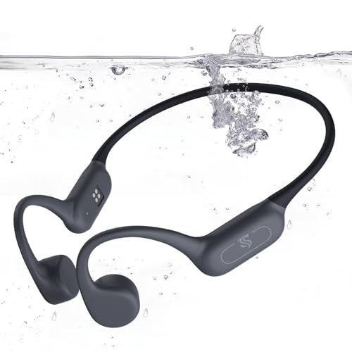 Roujune Bone Conduction Headphones IPX8 Waterproof Swimming Headphones Open Ear Headphones with MP3 Mode 32GB Memory 8H Playtime Bluetooth 5.4 Ear Buds Secure Fit for Running (Apricot)