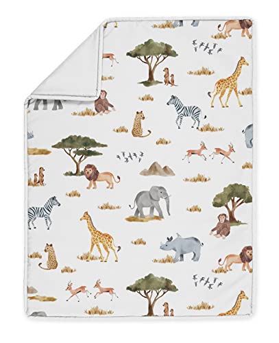 Image of Sweet Jojo Designs Jungle Animals Boy Girl Unisex Baby Mini Crib Bedding Set Infant Nursery Room Newborn Blanket and Portable Pack n Play Sheets 3p Dark Hunter Green Safari Elephant Giraffe Lion Zebra