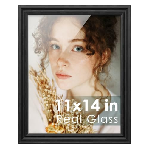 Fisnish 11x14 Picture Frame, With Real Glass, Black Woodgrain, 1 Pack